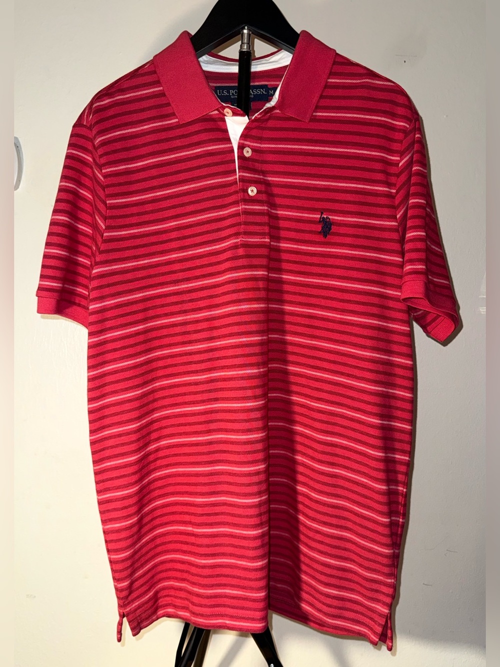 U.S. Polo Assn. men's yarn dye birdseye stripe pique polo shirt in red, sz M NWT